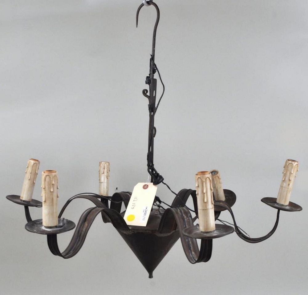 Appraisal: Fine Early Tin Six Arm Chandelier with cone form body