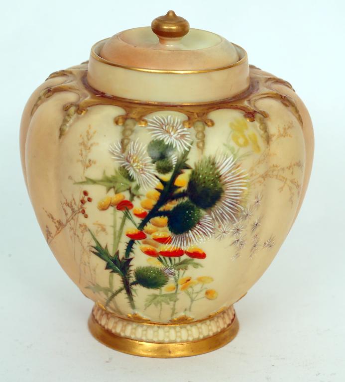 Appraisal: ROYAL WORCESTER BLUSH IVORY VASE AND COVER of lobed ovoid