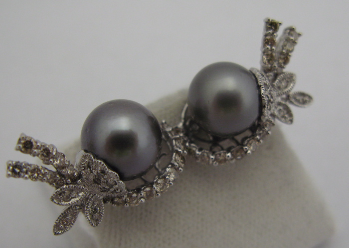 Appraisal: PAIR OF BLACK PEARL AND K WHITE GOLD EARRINGS each