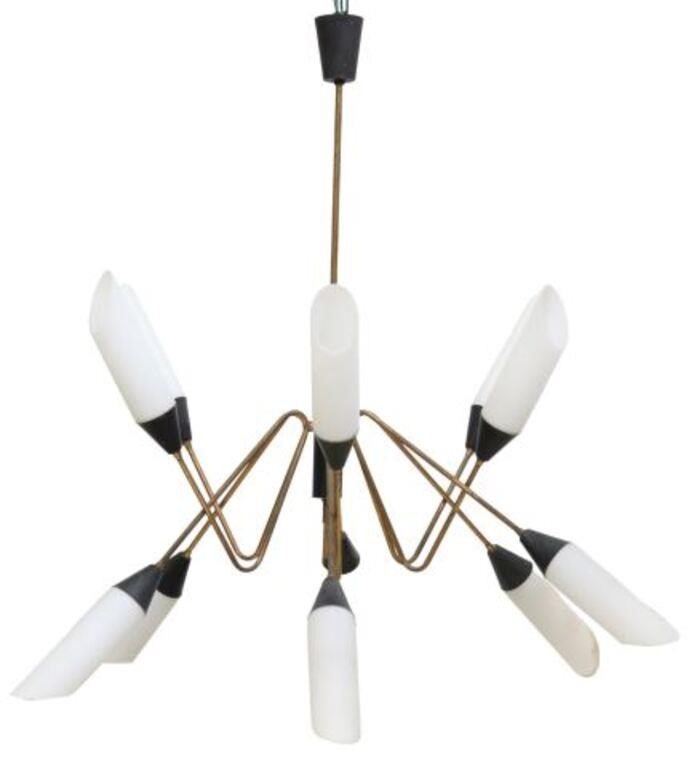 Appraisal: Italian mid-century modern twelve-light chandelier c s black cylindrical standard