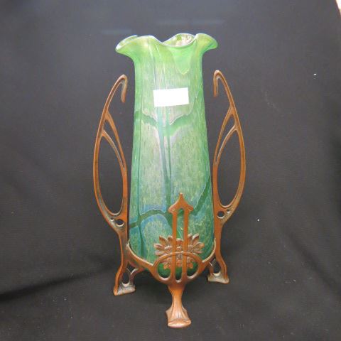 Appraisal: Loetz Art Glass Vase in Bronzed Holder Art Nouveau Style