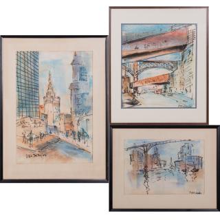 Appraisal: Alex Dery th Century Three Works Depicting Cleveland Pastels on