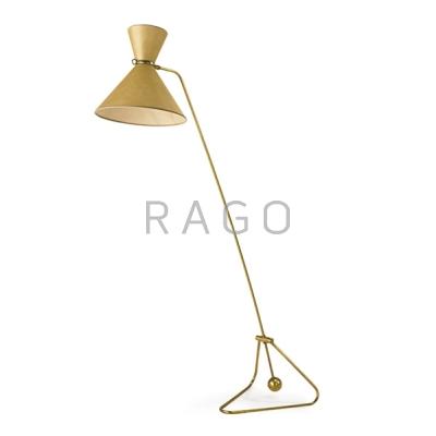 Appraisal: PIERRE GUARICHE - Counterbalance floor lamp France s Brass vellum