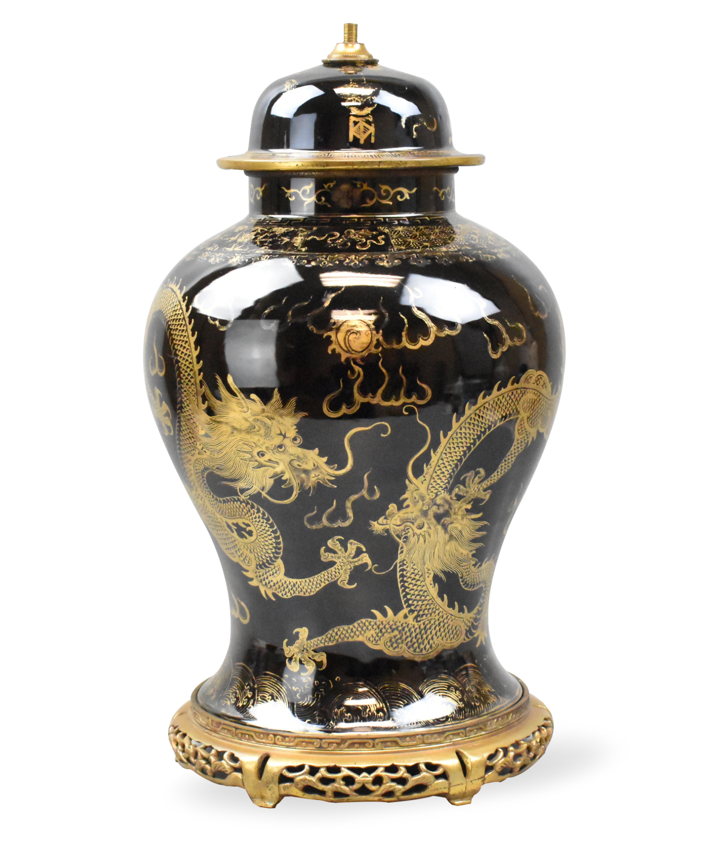 Appraisal: A Chinese gilt dragon black glazed jar dating from the