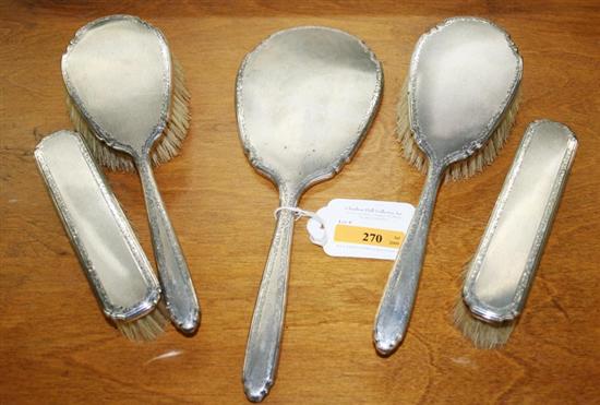 Appraisal: Five piece sterling dressing table set circa - shaped and