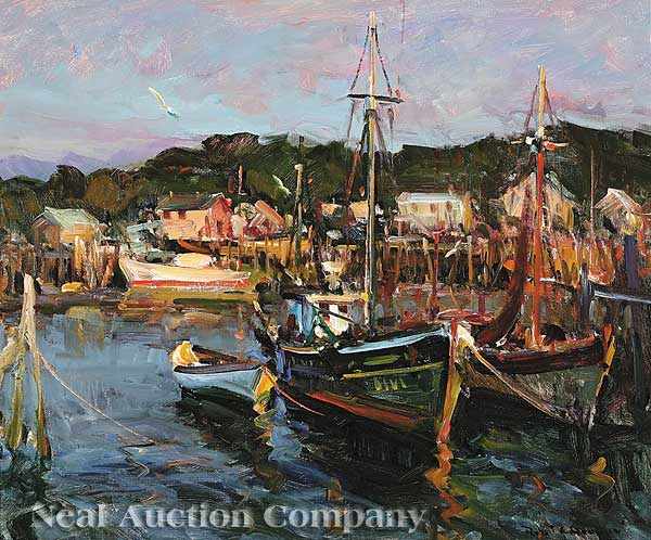 Appraisal: Robert Charles Gruppe b Gloucester Harbour oil on canvas signed