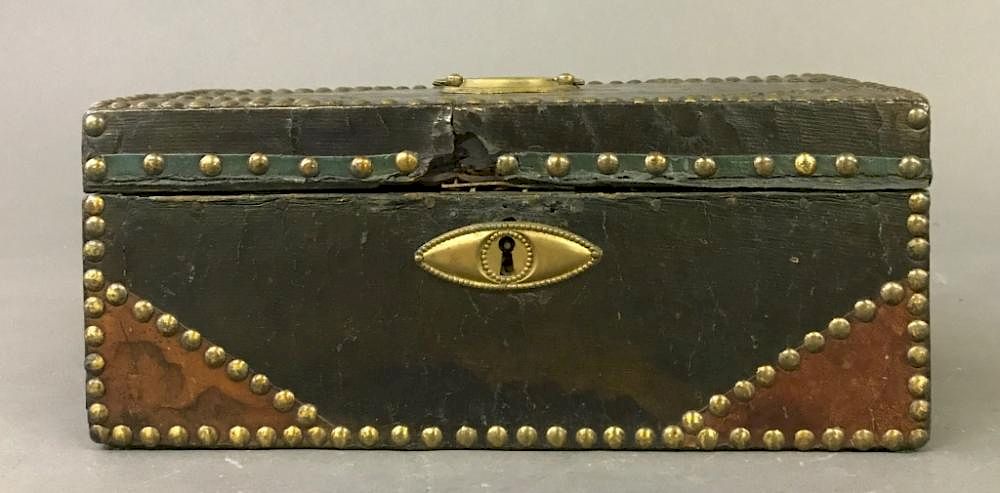 Appraisal: Leather and Studded Brass Document Box Leather and studded brass