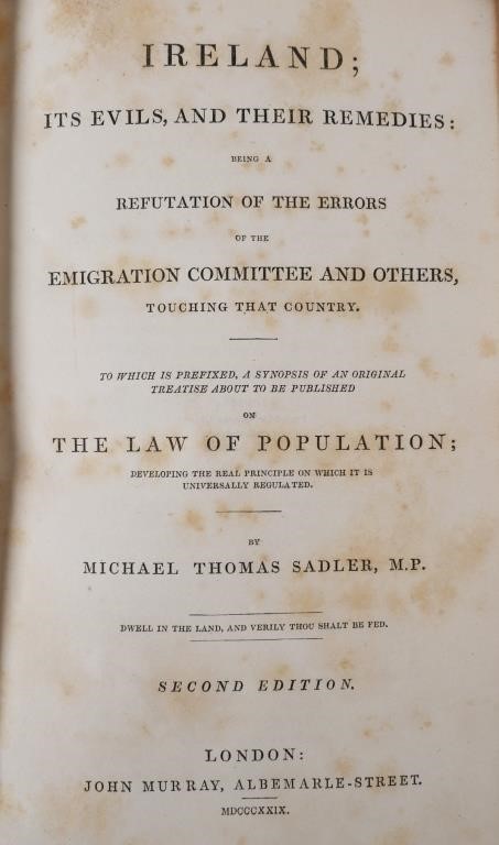 Appraisal: Ireland It's Evils and Their Remedies by Michael Thomas Sadler