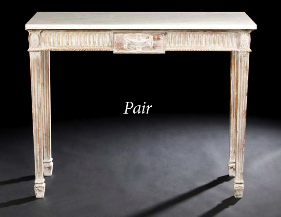 Appraisal: Pair of George III-Style Painted and Marble-Top Consoles after Robert