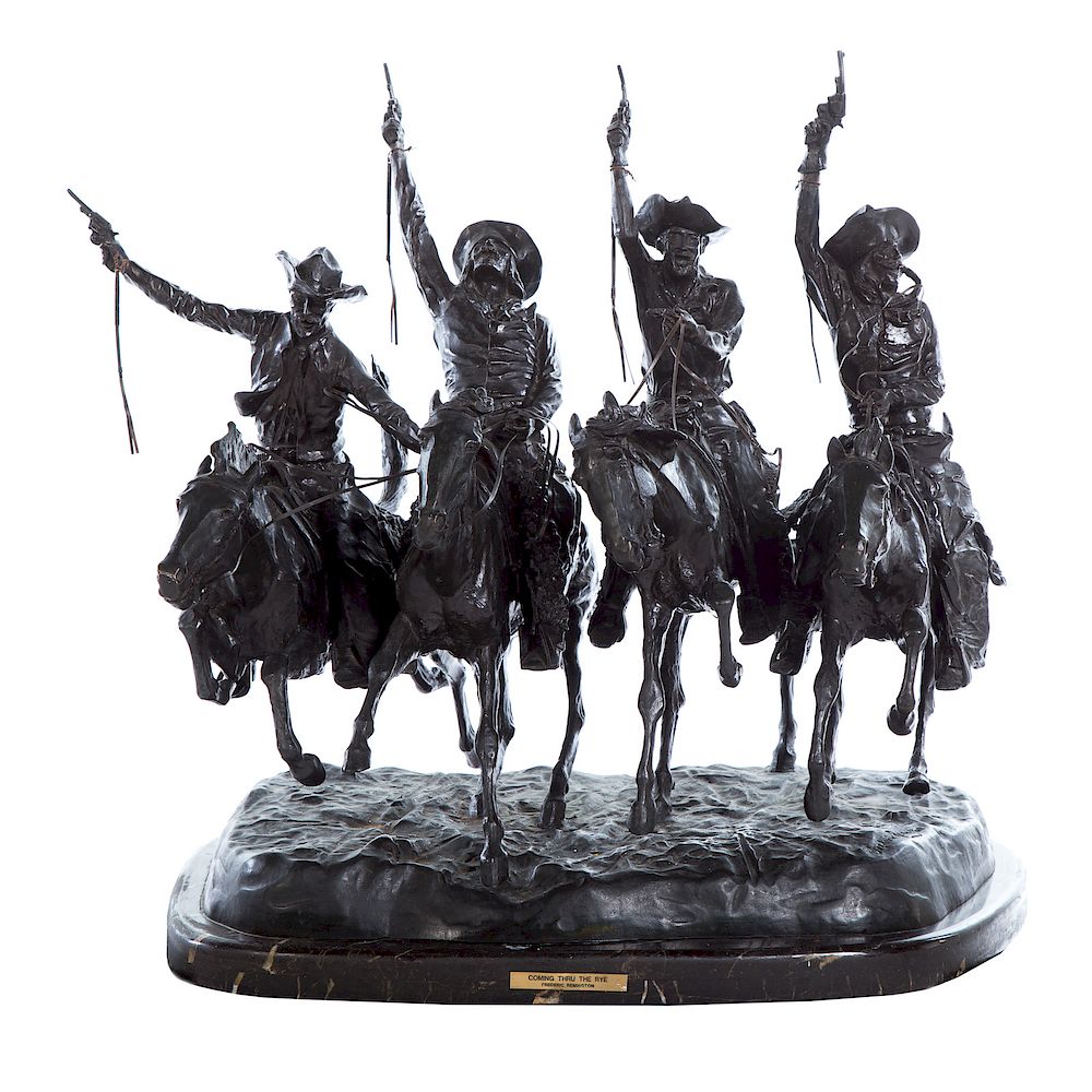 Appraisal: After Frederic Remington Coming Through The Rye bronze group of