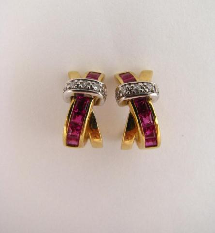 Appraisal: Lady's k YG Diamond Ruby Huggie Earrings