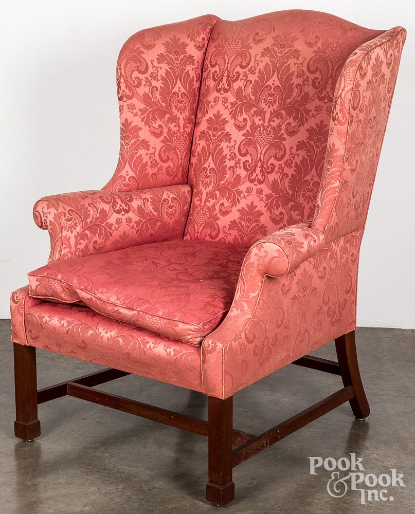 Appraisal: Chippendale style mahogany wing chair Chippendale style mahogany wing chair