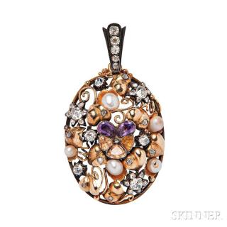 Appraisal: Antique kt Gold Diamond Amethyst and Citrine Pendant centering a