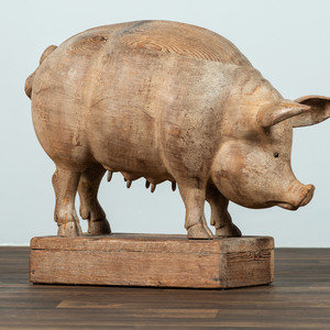 Appraisal: A Folk Art Carved Wood Figure of a Sow Thomas