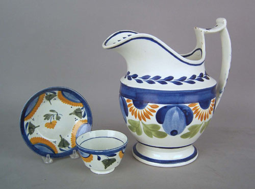 Appraisal: Pearlware pitcher th c with floral decoration h together with