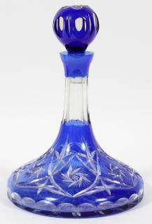 Appraisal: COBALT OVERLAY CRYSTAL DECANTER COBALT OVERLAY CRYSTAL DECANTER H Captain's