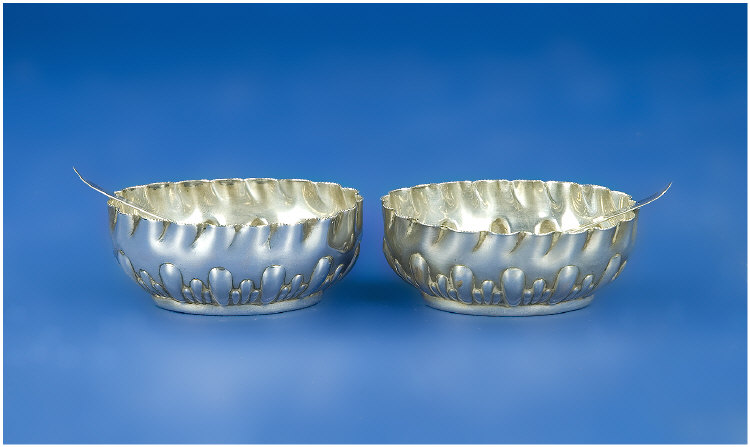 Appraisal: Pair of Victorian Salts With matching spoons Hallmarked Birmingham inch