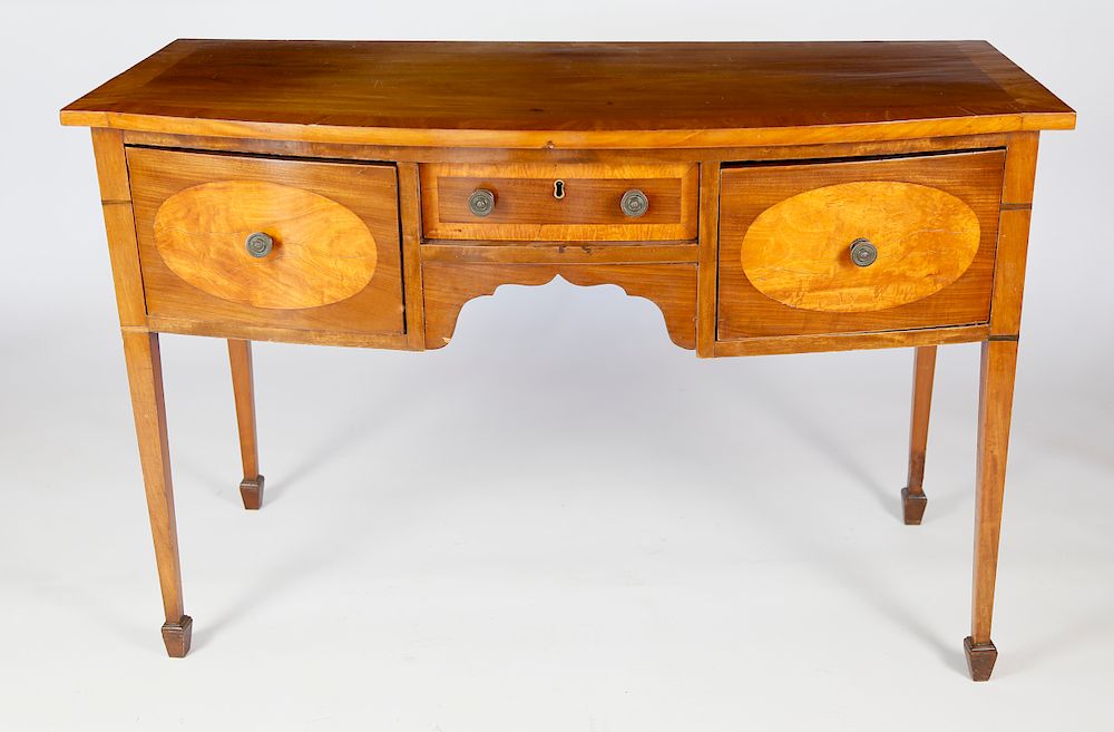 Appraisal: th Century American Federal Petite Mahogany and Satinwood Three-Drawer Server