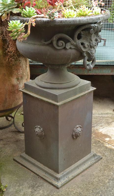 Appraisal: A PAIR OF BRONZE URNS ON STANDS WITH CACTIeach of