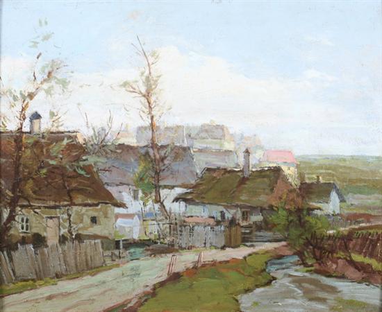 Appraisal: POLISH SCHOOL th century VILLAGE SCENE oil on board -