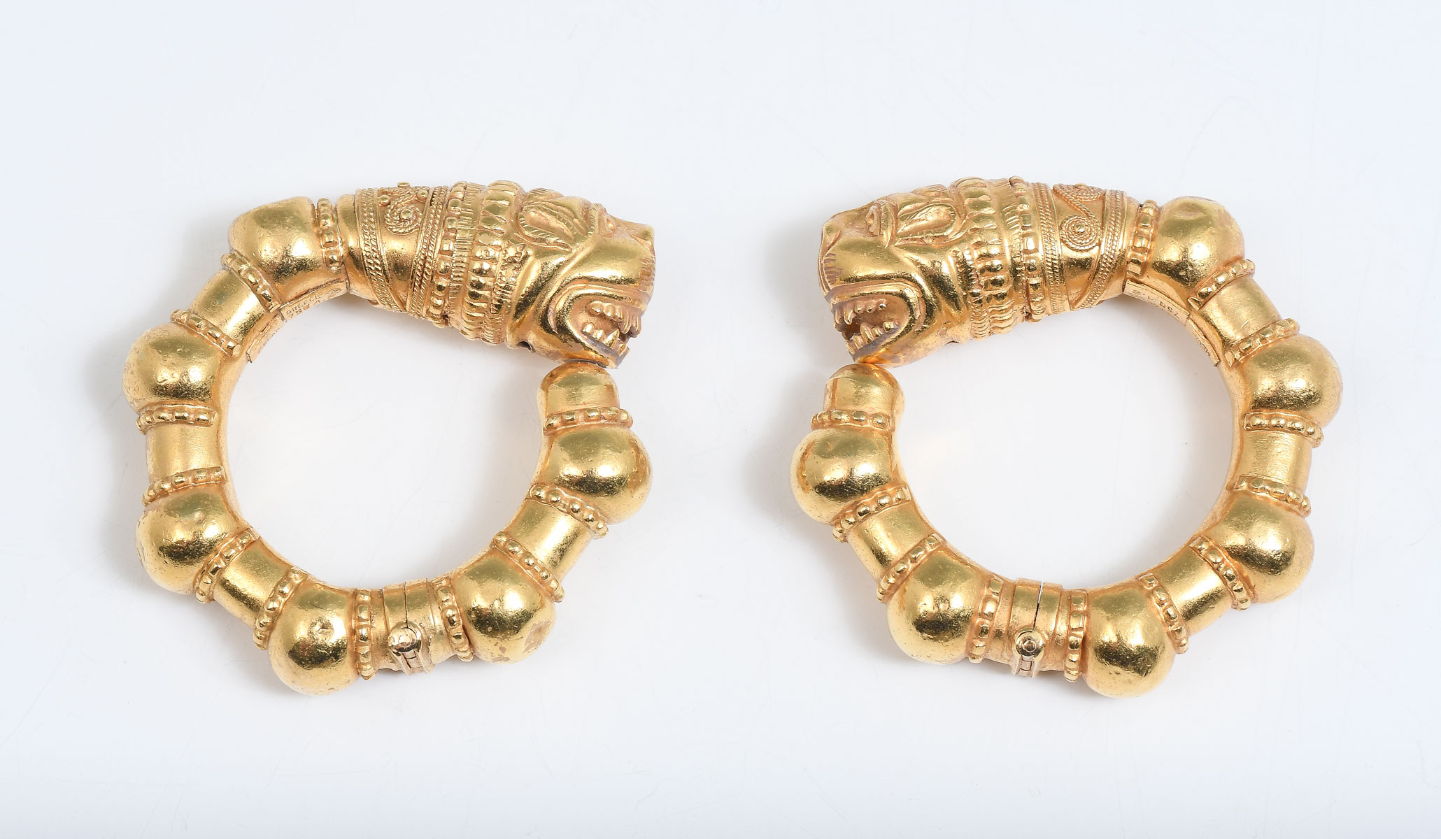 Appraisal: K GREEK ILIAS LALAOUNIS LIONS HEAD EARRINGS Substantial yellow gold