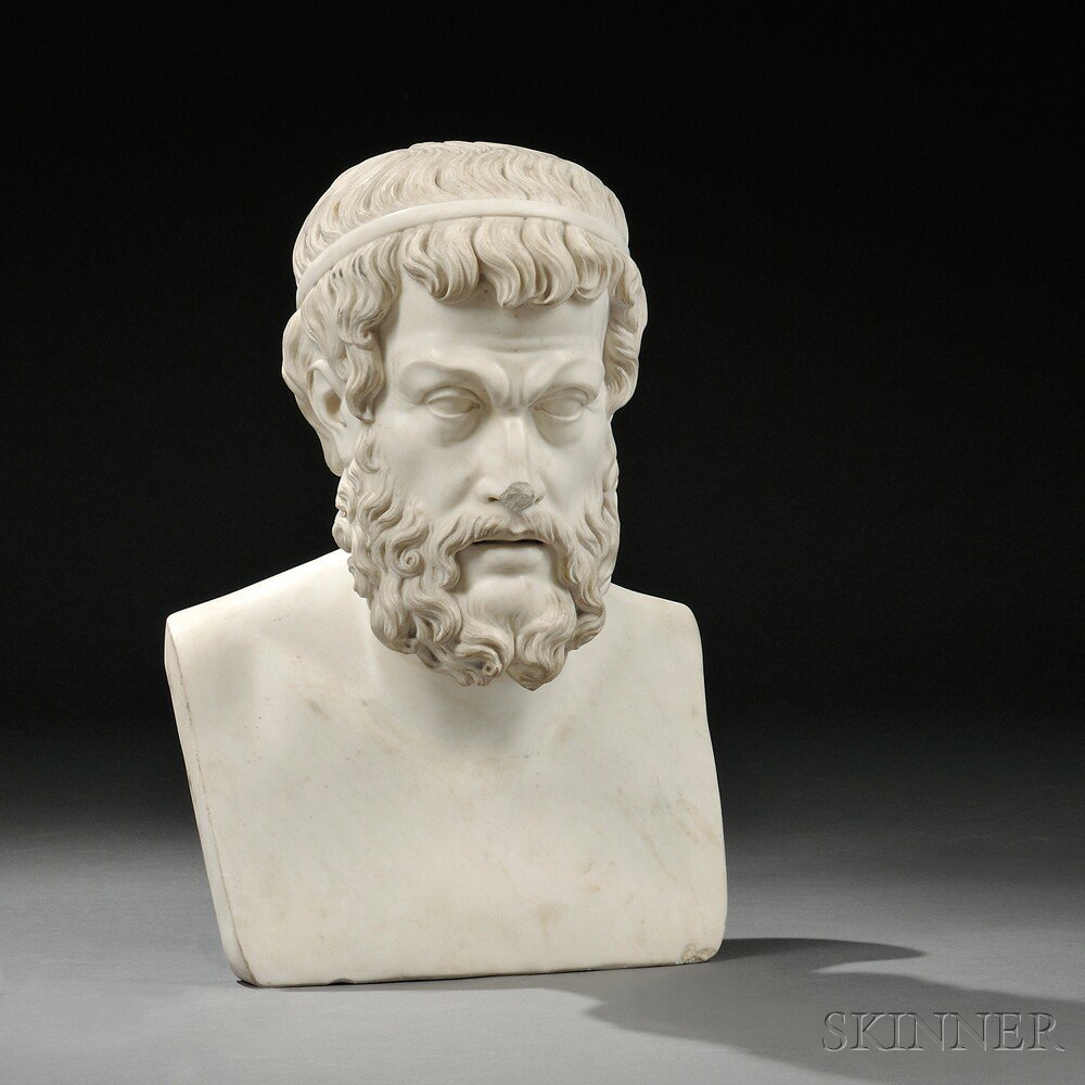 Appraisal: Italian School th Century Carrara Marble Bust of a Greek