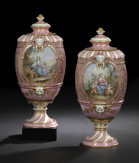 Appraisal: Pair of French Parcel-Gilt Rose du Barry and White Porcelain