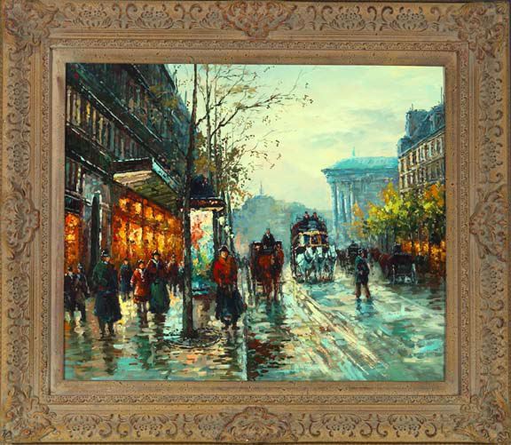 Appraisal: French School st Century Parisian Street Scene After Rain oil