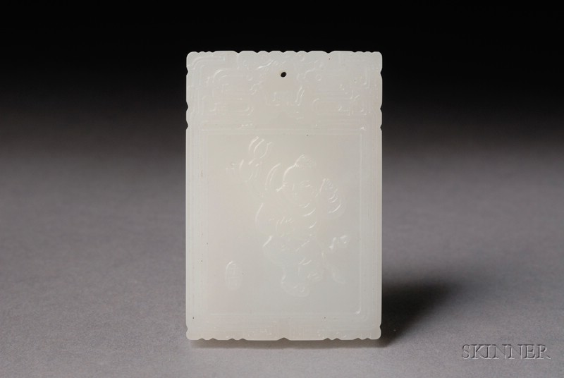 Appraisal: Jade Plaque China th century rectangular form pure white stone