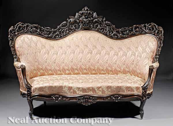 Appraisal: An American Rococo Carved and Laminated Rosewood Sofa c -