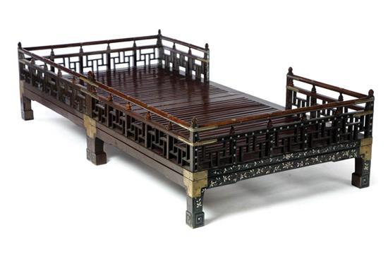 Appraisal: INLAID BED Korea th century hardwood Two-part bed with brass