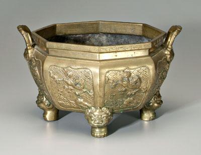 Appraisal: Chinese footed brass planter octagonal cartouches of qilin on flowered