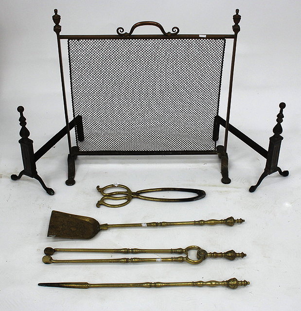 Appraisal: A SET OF THREE GEORGIAN STYLE BRASS FIRE IRONS with