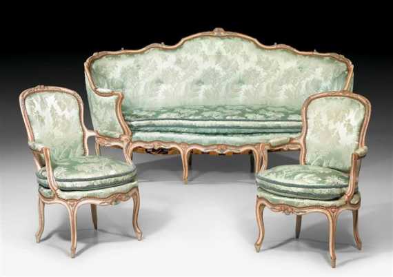 Appraisal: SMALL PAINTED SUITE OF FURNITURE Louis XV stamped P MALBET