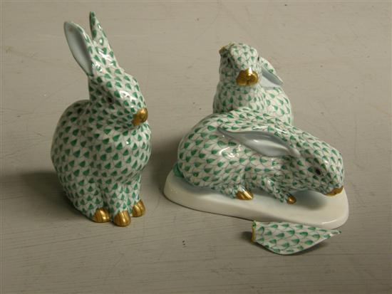 Appraisal: Herend green rabbit high and a group of two Herend