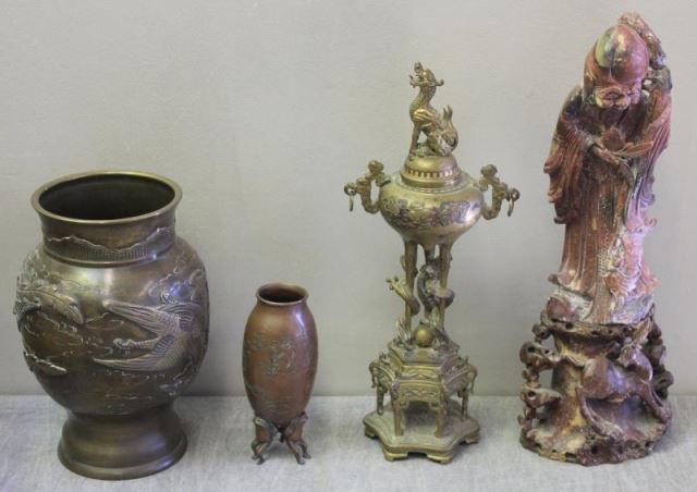 Appraisal: Asian Lot Includes a nice mixed metal lidded censor a