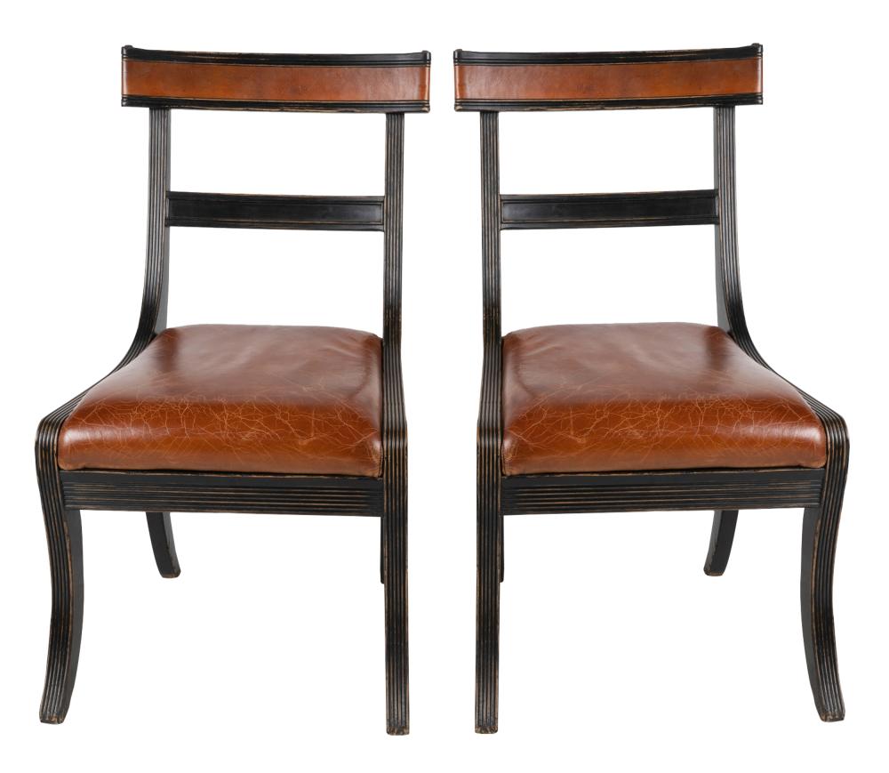 Appraisal: PAIR OF NEOCLASSICAL-STYLE EBONIZED SIDE CHAIRSmodern each with label Vam