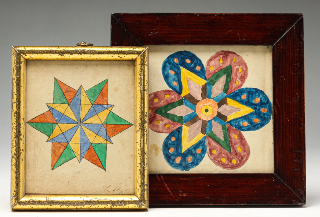 Appraisal: TWO AMERICAN COMPASS STAR PAINTINGS Second half th century watercolor