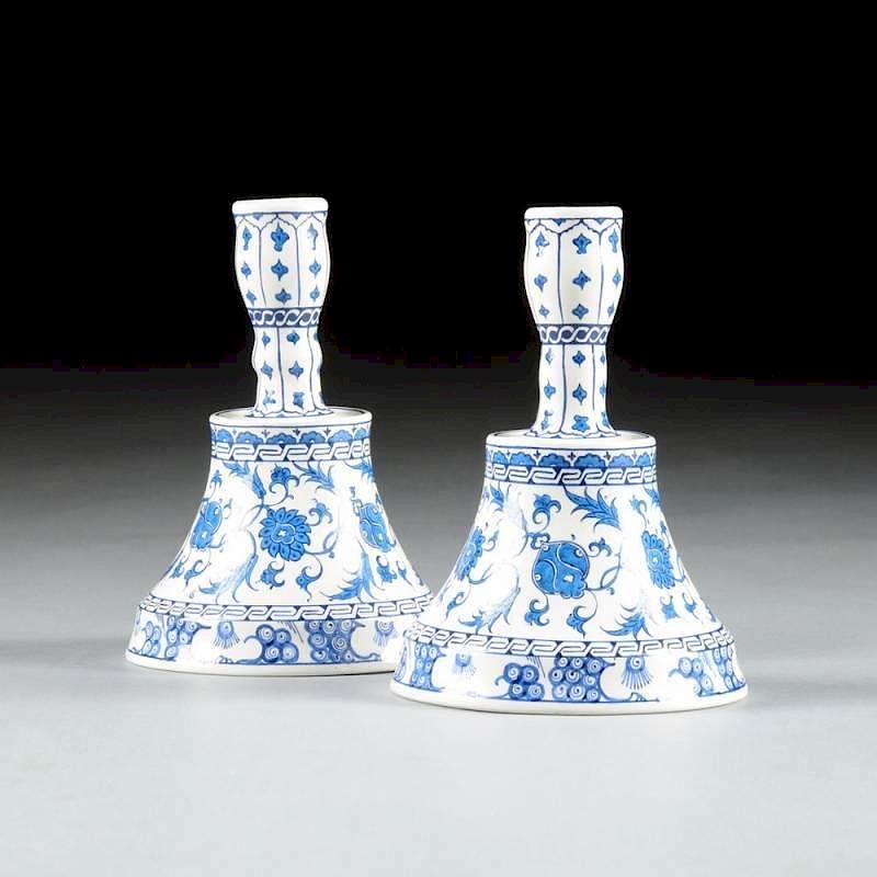 Appraisal: A PAIR OF IZNIK REVIVAL CERAMIC CANDLESTICKS BY ISMAIL YIGIT