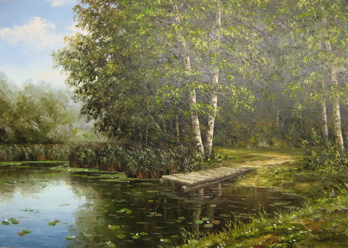 Appraisal: C A KUZNECHOV OIL ON CANVAS Russian born Swimming hole