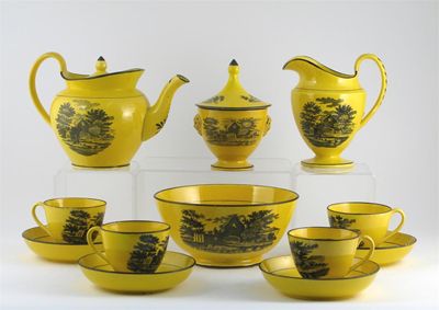 Appraisal: A pearlware yellow-glazed tea service probably Sewell Donkin printed in