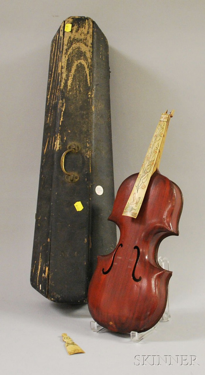 Appraisal: Folk Art Polychrome Decorated Bone and Wooden Violin in a