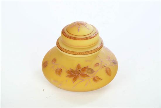 Appraisal: ART GLASS JAR Possibly Webb Mustard yellow art glass potpourri