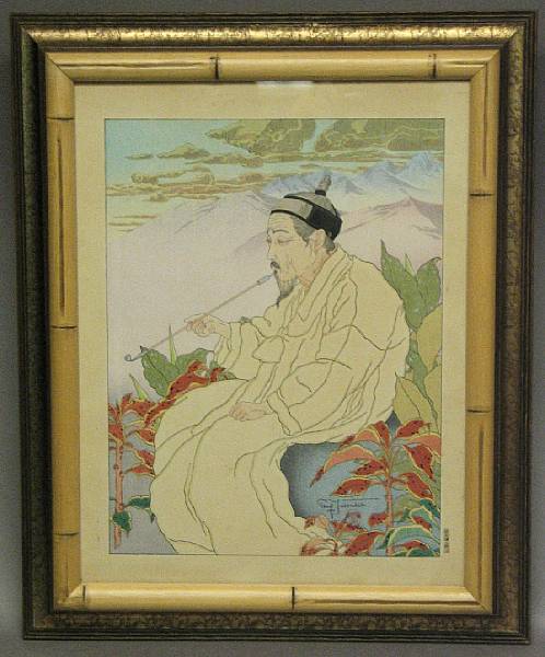 Appraisal: Paul Jacoulet One modern print Framed and glazed entitled 'Hokken-zan