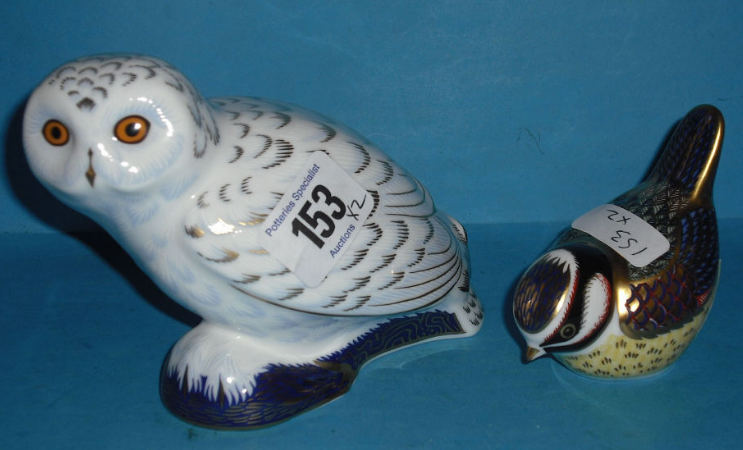 Appraisal: Royal Crown Derby Paperweights Snowy Owl Guild Exclusive And Blue