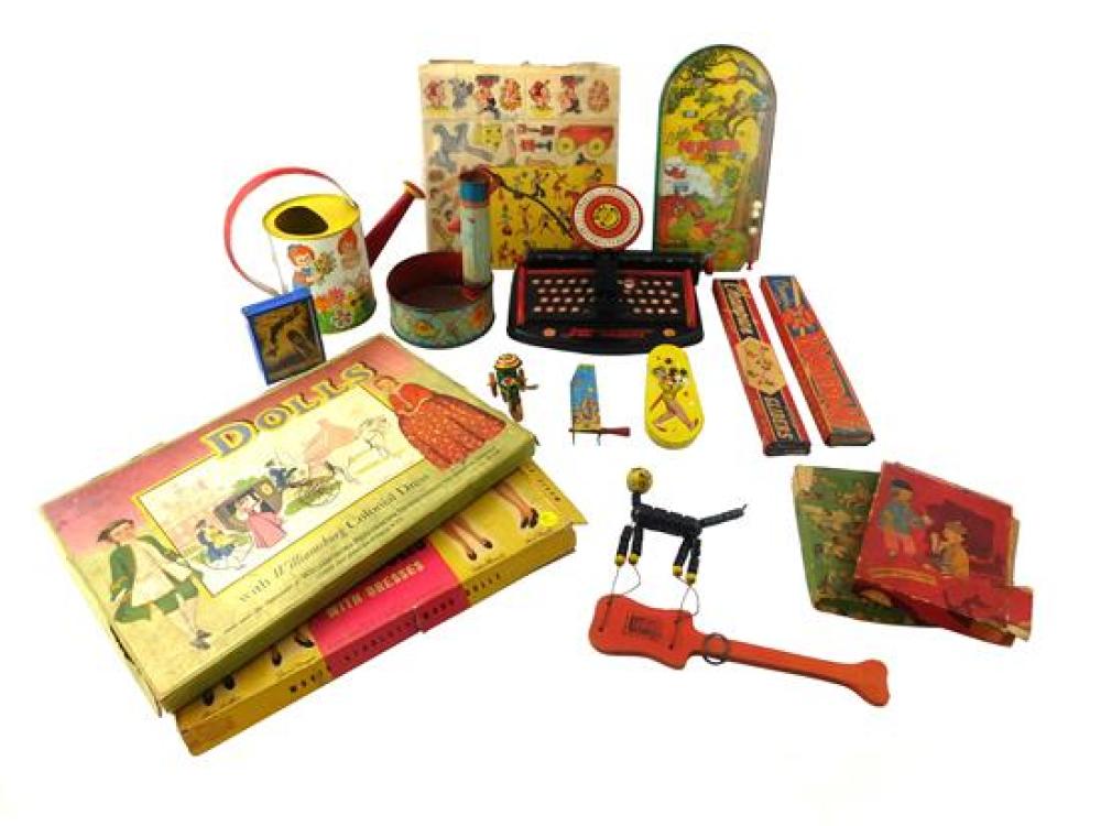 Appraisal: TOYS Sixteen assorted toys including six tin toys typewriter fountain