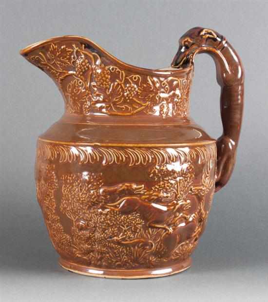 Appraisal: Bennett brownware pottery pitcher Baltimore MD late th century relief