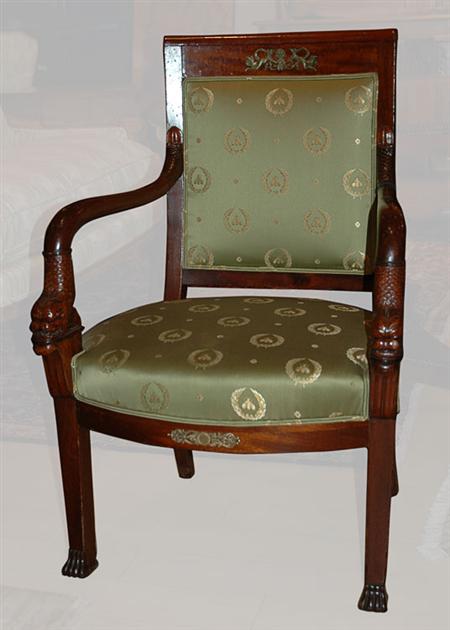 Appraisal: Empire Style Mahogany Armchair with Dolphin Heads Estimate -