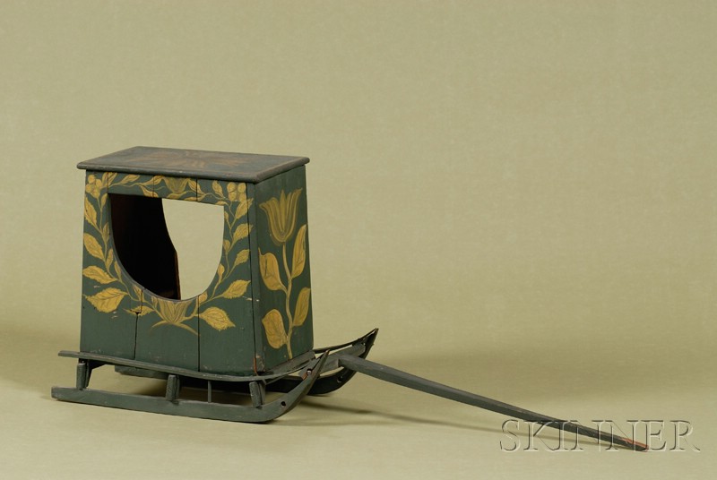 Appraisal: Green Painted Pine Doll's Carriage Sleigh late th early th