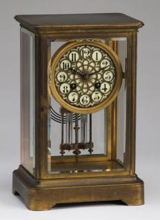 Appraisal: Victorian style brass beveled glass clock Victorian style brass mantel